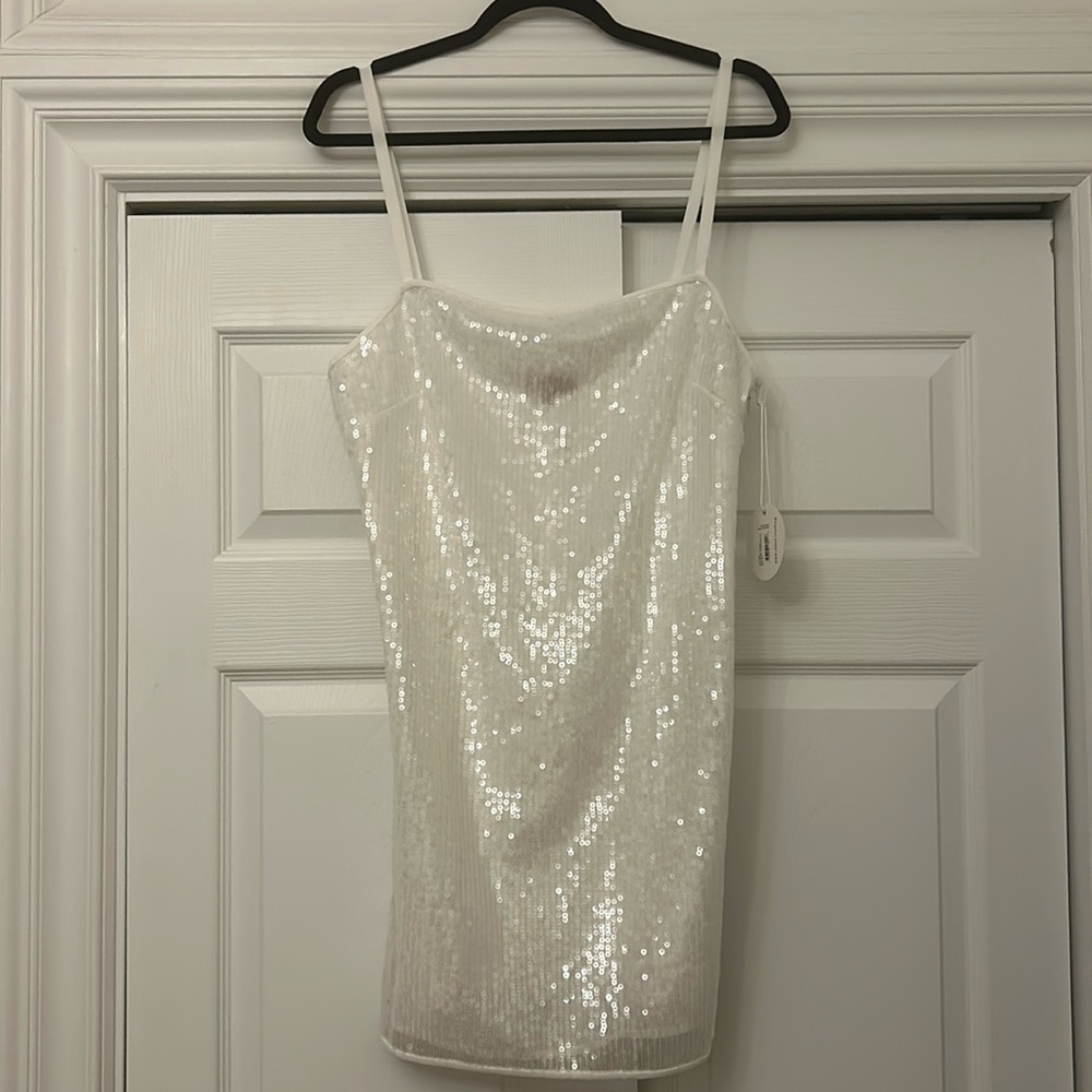 STAUD White Sequin Mini Dress